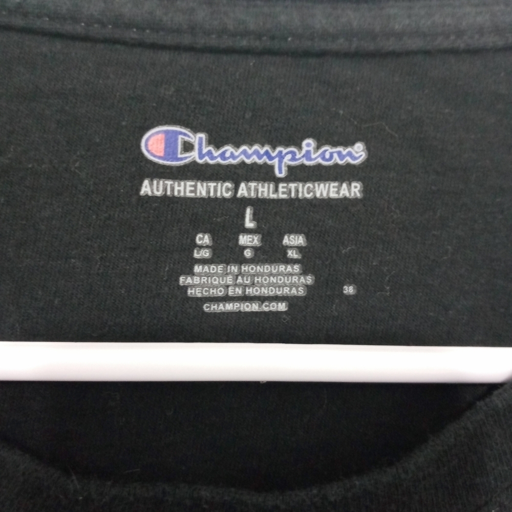Champion Authentic Activewear Men's Short Sleeve Black large logo t shirt large - Picture 2 of 4